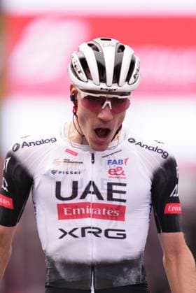 Ayuso Pesquera Juan of Uae Team Emirates Xrg stage winner during the stage 7 of the Giro d™Italia from Castel di Sangro to Tagliacozzo, Italy - Friday, May 16, 2025. - cycling.  Copyright: xMassimoxPaolone LaPressex