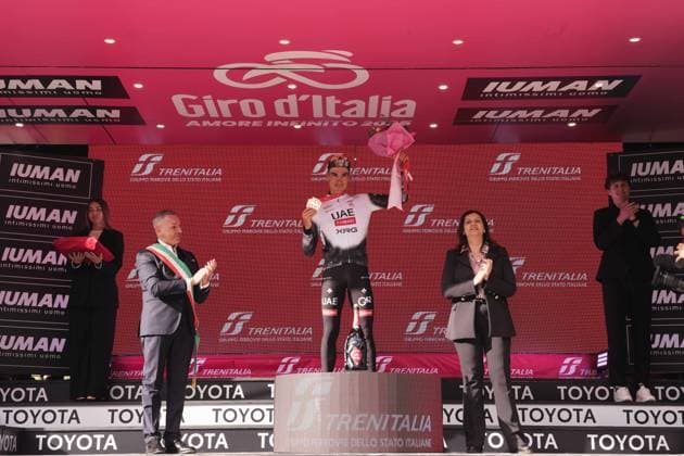 Ayuso Pesquera Juan of Uae Team Emirates Xrg stage winner during the stage 7 of the Giro d™Italia from Castel di Sangro to Tagliacozzo, Italy - Friday, May 16, 2025. - cycling.  Copyright: xMassimoxPaolone LaPressex