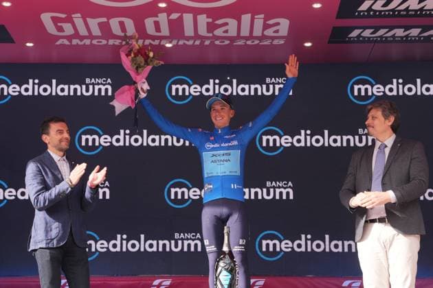 Fortunato Lorenzo of Xds Astana Team, blue jersey, during the stage 7 of the Giro d™Italia from Castel di Sangro to Tagliacozzo, Italy - Friday, May 16, 2025. - cycling.  Copyright: xMassimoxPaolone LaPressex