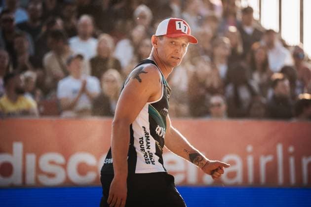Beachvolleyball Männer Allianz German Beach Tour 2025 Tourstop Düsseldorf 16.05.2025 Martins Plavins Düsseldorf Robert-Lehr-Ufer Nordrhein-Westfalen Deutschland