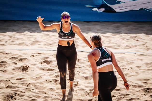 Beachvolleyball Frauen Allianz German Beach Tour 2025 Tourstop Düsseldorf 16.05.2025 Leonie Klinke jubelt Düsseldorf Robert-Lehr-Ufer Nordrhein-Westfalen Deutschland