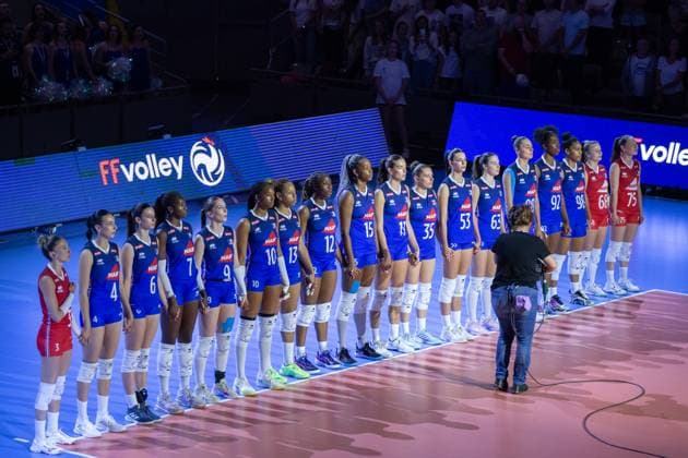 VOLLEYBALL : France VS Slovenie - Nations League - 16 05 2025 TOULOUSE, FRANCE - MAY 16 - VOLLEYBALL : France national team, Nationalteam during the first preparatory match of the Women s Volleyball Nations League : France VS Slovenia at the Palais des Sports on May 16, 2025 in Toulouse, France  Copyright: xSylvainxDIONISIOx