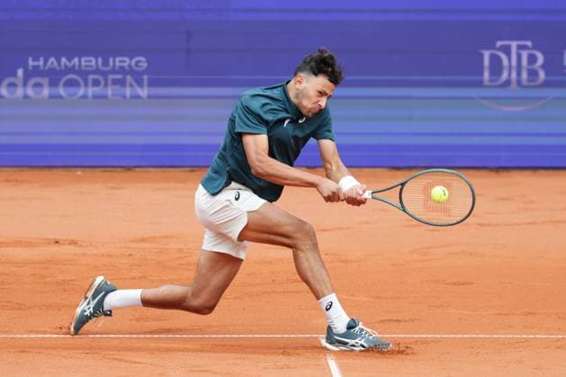 GER, Hamburg, xFSx, ATP500 Herren-Tennistunier Bitpanda Hamburg Open 2025, 17.05.2025 Marko Topo (GER) - Emilio Nava (USA) Emilio Nava (USA) spielt eine Rueckhand Copyright: HMBxMedia FernandoxSoares