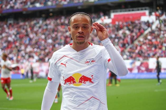 17.05.2025, xgox, Fussball 1.Bundesliga, RB Leipzig - VfB Stuttgart emspor, v.l. Jubel nach dem 1:0 durch Xavi Simons (Leipzig, 10) (DFL DFB REGULATIONS PROHIBIT ANY USE OF PHOTOGRAPHS as IMAGE SEQUENCES and or QUASI-VIDEO) Leipzig