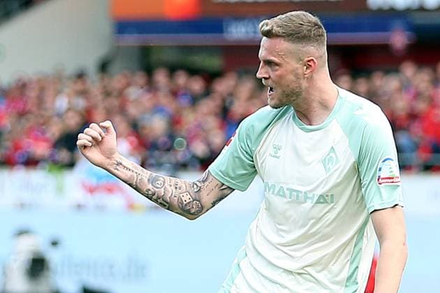 17.05.2025, xrekx, Fussball 1.Bundesliga, 1.FC Heidenheim - Werder Bremen v.l. Torjubel nach dem Tor zum 0:3 celebrating the goal celebrate durch Marvin Ducksch (SV Werder Bremen) (DFL DFB REGULATIONS PROHIBIT ANY USE OF PHOTOGRAPHS as IMAGE SEQUENCES and or QUASI-VIDEO) Heidenheim