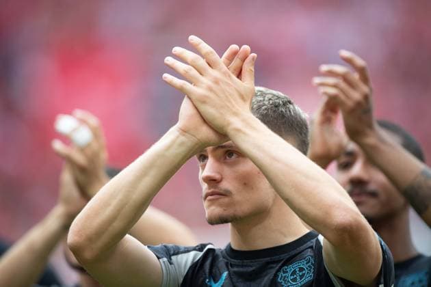 Schlussjubel Florian WIRTZ (LEV) Jubel, jubeln, Freude, cheers, 1.FSV Mainz 05 (MZ) -Bayer Leverkusen (LEV) 2-2 Fussball 1. Bundesliga Saison 2024 2025, 34.Spieltag, Spieltag34, am 17.05.2025, MEWA Arena Mainz. Â