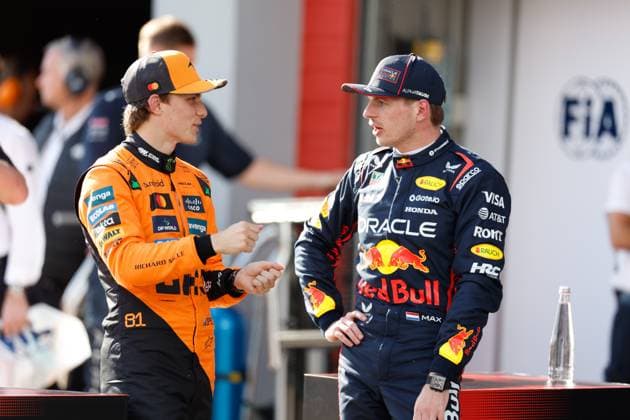 81 Oscar Piastri (AUS, McLaren F1 Team), 1 Max Verstappen (NLD, Oracle Red Bull Racing), F1 Grand Prix of Emilia-Romagna at Autodromo Internazionale Enzo e Dino Ferrari on May 17, 2025 in Imola, Italy. (Photo by HOCH ZWEI) Imola Italy