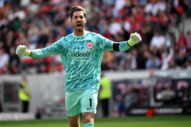 (250518) -- FREIBURG, May 18, 2025 -- Eintracht Frankfurt s goalkeeper Kevin Trapp celebrates a goal of his team during the German first division Bundesliga football match between SC Freiburg and Eintracht Frankfurt in Freiburg, Germany, May 17, 2025. (Photo by Xinhua) (SP)GERMANY-FREIBURG-FOOTBALL-BUNDESLIGA-FREIBURG VS FRANKFURT UlrichxHufnagel 