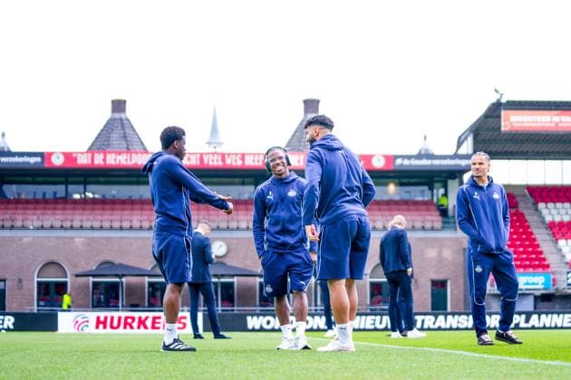 ROTTERDAM , 18-05-2025 , Stadium ˜Het Kasteel™ , Season 2024 2025 , Football , Eredivisie . Match between Sparta and PSV . PSV player Tyrell Malacia and PSV player Ismael Saibari Sparta - PSV  x29323265x Copyright:
