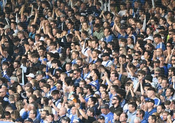 18.05.2025, xsltx, Fussball 2.Bundesliga, SV Darmstadt 98 - Jahn Regensburg v.l. Fanblock Darmstadt (DFL DFB REGULATIONS PROHIBIT ANY USE OF PHOTOGRAPHS as IMAGE SEQUENCES and or QUASI-VIDEO)