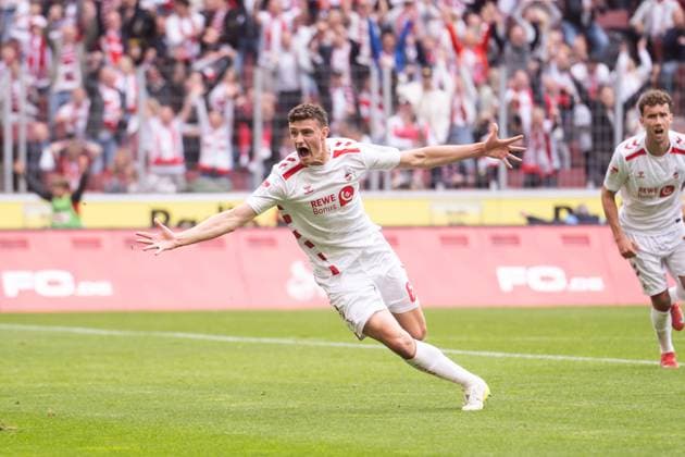 Sport Bilder des Tages GER, 2. FBL, 1. FC Köln Koel vs 1.FC Kaiserslautern 18.05.2025, RheinEnergieStadion, Köln, GER, 2. FBL, 1. FC Köln Koel vs 1.FC Kaiserslautern im Bild: Torjubel Jubel ueber das Tor zum 1:0 durch Eric Martel (1. FC Köln Koeln, 6) Gestik, Mimik, Emotionen