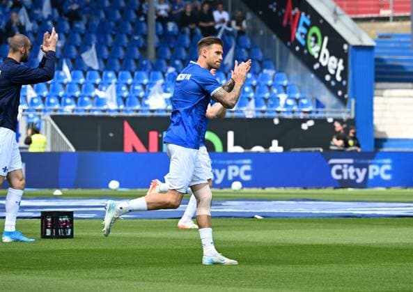 18.05.2025, xsltx, Fussball 2.Bundesliga, SV Darmstadt 98 - Jahn Regensburg v.l. Tobias Kempe (SV Darmstadt 98) (DFL DFB REGULATIONS PROHIBIT ANY USE OF PHOTOGRAPHS as IMAGE SEQUENCES and or QUASI-VIDEO)