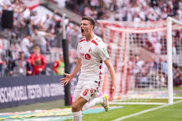 GER, 2. FBL, 1. FC Köln Koel vs 1.FC Kaiserslautern 18.05.2025, RheinEnergieStadion, Köln, GER, 2. FBL, 1. FC Köln Koel vs 1.FC Kaiserslautern im Bild: Torjubel Jubel ueber das Tor zum 1:0 durch Eric Martel (1. FC Köln Koeln, 6) Gestik, Mimik, Emotionen
