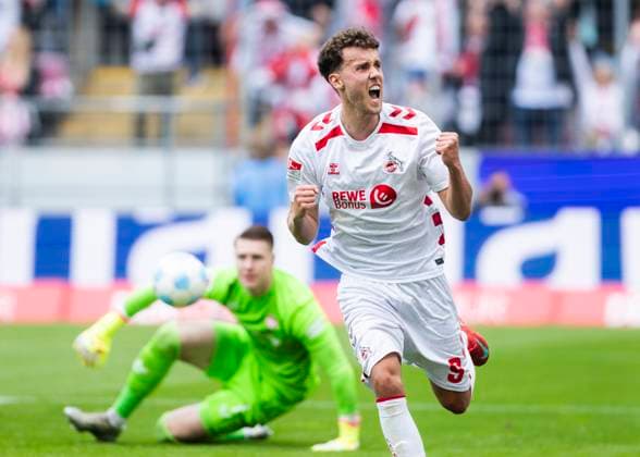 Köln, RheinEnergieStadion, 18.05.2025: Luca Waldschmidt of Koeln celebrates scoring the 2:0 goal during the 2.Bundesliga match 1.FC Köln vs. 1.FC Kaiserslautern.
