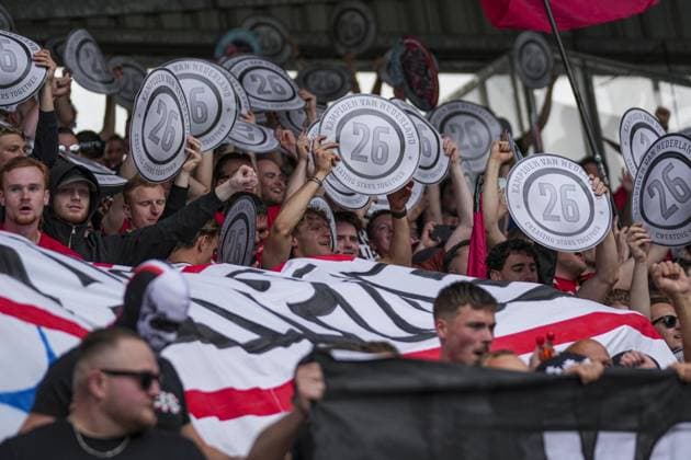 ROTTERDAM , 18-05-2025 , Stadium Ã Het Kasteel , Season 2024 2025 , Football , Eredivisie . Match between Sparta and PSV . Fans of PSV Celebrate the Championship Sparta - PSV  x29327909x Copyright: