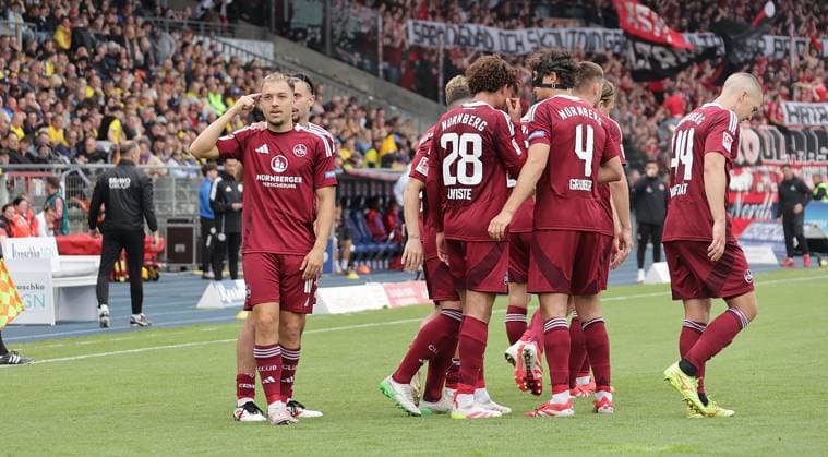 Torjubel Julian Justvan (1. FC Nuernberg) Fussball, Herren, Saison 2024 2025 2.BL, Eintracht Stadion, Eintracht Braunschweig gegen 1.FC Nuernberg DFL REGULATIONS PROHIBIT ANY USE OF PHOTOGRAPHS AS IMAGE SEQUENCES AND OR QUASI-VIDEO.