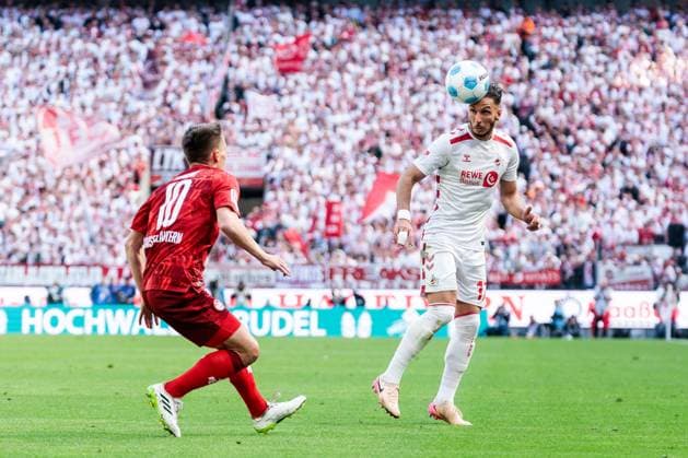 2.? ?Fußball Bundesliga, 1. FC Köln - 1. FC Kaiserslautern, 18.05.2025 Zweikampf Philipp Klement (1. FC Kaiserslautern, 10), Leart Paqarada (1. FC Köln, 17) 2. Fußball Bundesliga, 1. FC Köln - 1. FC Kaiserslautern, Köln, RheinEnergiestadion am 18.05.2025 DFL REGULATIONS PROHIBIT ANY USE OF PHOTOGRAPHS AS IMAGE SEQUENCES AND OR QUASI-VIDEO.