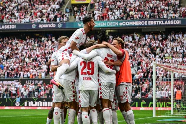Sport Bilder des Tages Torjubel zum 2:0 durch Luca Waldschmidt (Koeln 9) , 1. FC Koeln vs. 1.FC Kaiserslautern, 2. Bundesliga, 34. Spieltag, 18.05.2025 DFB regulations prohibit any use of photographs as image sequences and or quasi-video Koeln Nordrhein-Westfalen Deutschland