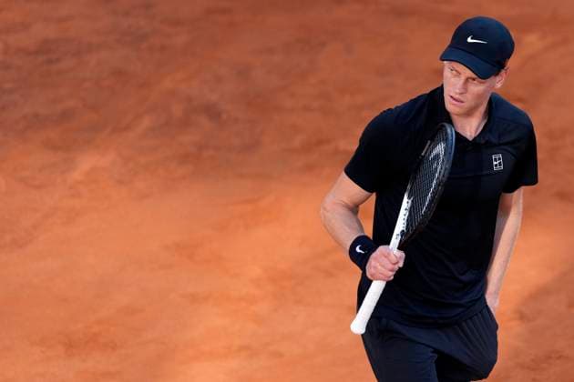 Jannik Sinner of Italy reacts during the men final of the Internazionali BNL d Italia 2025 tennis tournament against Carlos Alcaraz of Spain at Foro Italico in Rome, Italy on May 18, 2025. AntoniettaxBaldassarre
