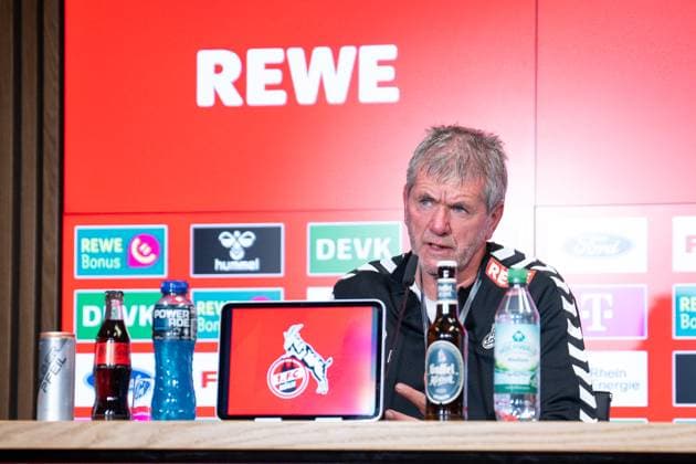 18.05.2025, Fussball, 2. Bundesliga, 34. Spieltag Saison 2024 2025, 1. FC Köln - 1. FC Kaiserslautern, Pressekonferenz nach dem Spiel: Trainer Friedhelm Funkel (1. FC Köln) xRHR-FOTO TKx