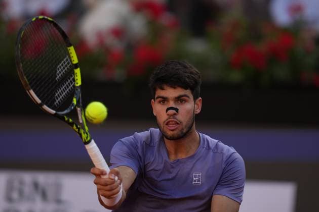 Carlos Alcaraz (ESP) during the men™s final against Jannik Sinner (ITA) of the ATP, Tennis Herren Master 1000 Internazionali BNL d™Italia tournament at Foro Italico on May 18, 2025 (Alfredo Falcone LaPresse)  Copyright: xAlfredoxFalcone LaPressex