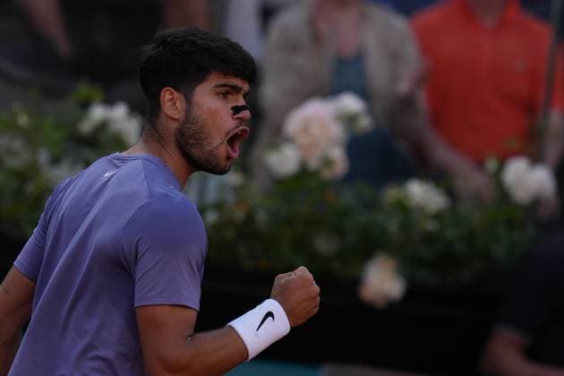 Carlos Alcaraz (ESP) during the men™s final against Jannik Sinner (ITA) of the ATP, Tennis Herren Master 1000 Internazionali BNL d™Italia tournament at Foro Italico on May 18, 2025 (Alfredo Falcone LaPresse)  Copyright: xAlfredoxFalcone LaPressex