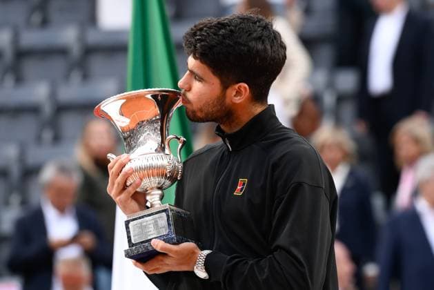 Foto IPP Cavaliere Emiliano. Roma 18 05 2025. Tennis Internazionali d Italia 2025. Nella foto: Carlos Alcaraz. Italy Photo Press - World Copyright italy ITALY  Copyright: xR4924_italyphotopressx