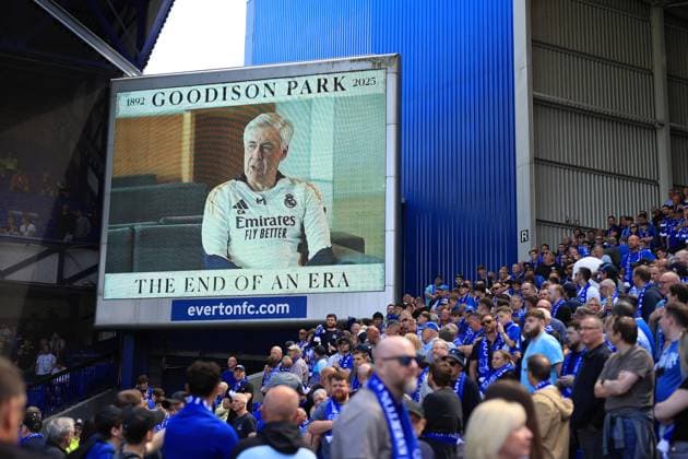 Football - Premier League - Everton v Southampton 18th May 2025 - Premier League - Everton v Southampton - Carlo Ancelotti appears on the big screen - Photo: Simon Stacpoole Offside. Liverpool UK Copyright: xSimonxStacpoolexOffside