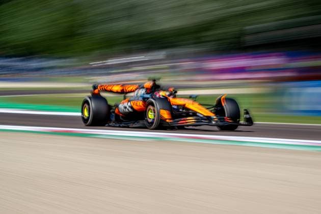 IMOLA, ITALY: Oscar Piastri, racing for the McLaren F1 team during the 2025 Formula 1 Emilia Romagna Grand Prix at the Imola Circuit in Imola, Italy