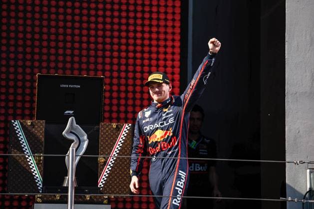 May 18, 2025, Imola, Italy: Oracle Red Bull Racing F1 Team s Dutch driver Max Verstappen celebrates the win of the Formula 1 Made in Italy and Emilia Romagna Grand Prix at the Autodromo Enzo e Dino Ferrari of Imola. Imola Italy - ZUMAs197 20250518_aaa_s197_206 Copyright: xLucaxMartinix