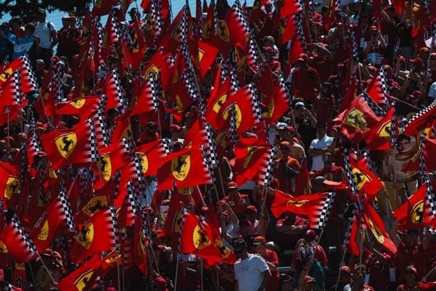 May 18, 2025, Imola, Bologna, Italy: Ferrari fans (tifosi) at the Rivazza turn. Race Day at the Formula 1 Emilia-Romagna Grand Prix 2025. Autodromo Enzo e Dino Ferrari, Imola. Imola Italy - ZUMAr193 20250518_zsp_r193_067 Copyright: xSaraxRuffonix