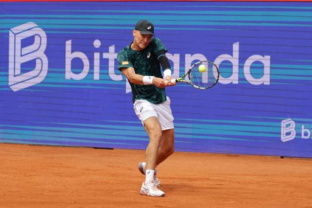 GER, Hamburg, xFSx, ATP500 Herren-Tennistunier Bitpanda Hamburg Open 2025, Sechzehntelfinale 19.05.2025 Raphael Collignon (BEL) spielt eine Rueckhand Copyright: HMBxMedia FernandoxSoares