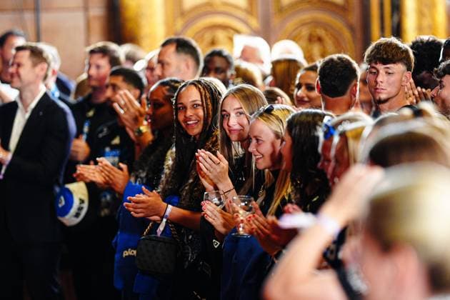 Spielerinnen Hamburger SV Frauen GER, Aufstiegsfeier Hamburger SV, Fussball, Saison 2024 2025, 19.05.2025 GER, Aufstiegsfeier Hamburger SV, Fussball, Saison 2024 2025, 19.05.2025 Hamburg