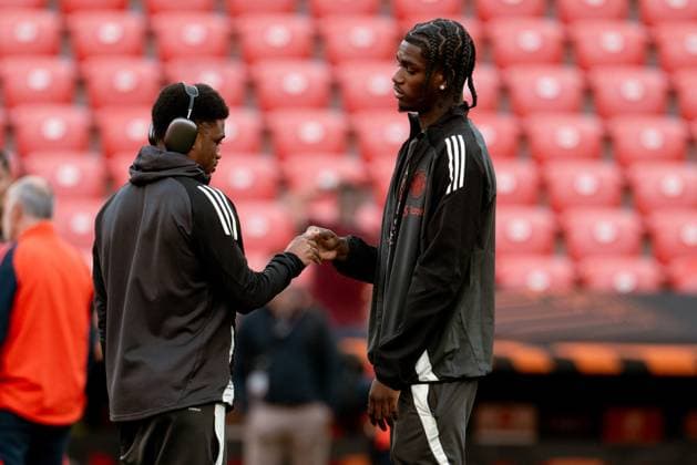 Manchester United, ManU Training Session And press conference, PK, Pressekonferenz - UEFA Europa League Final 2025 Amad Diallo of Manchester United and Ayden Heaven of Manchester United during Manchester United training session ahead of the UEFA Europa League Final 2025 between Tottenham Hotspur and Manchester United at San Mames Stadium on May 20, 2025 in Bilbao, Spain. Bilbao San Mames Stadium Spain Copyright: xGiuseppexMaffiax UEL_Final_ManchesterUtd_MD-1_200525_DSC9643