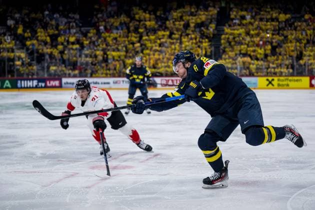 250520 Lucas Raymond of Sweden during the 2025 IIHF Ice hockey, Eishockey World Championship, WM, Weltmeisterschaft group stage game between Sweden and Canada on May 20, 2025 in Stockholm. Photo: Joel Marklund BILDBYRAN kod JM JM0689 ishockey ice hockey ishockey-vm 2025 vm 2025 iihf world championship sverige sweden kanada canada bbeng gruppspel Copyright: JOELxMARKLUND BB250520JM039