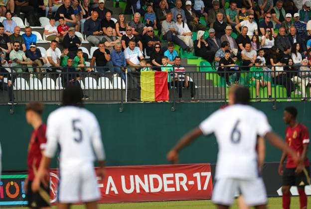 May 20, 2025, Rrogozhine, Rrogozhine, Albania: Belgian fans are seen during the UEFA European Under-17 Championship 2024 25 match between England and Belgium at Arena Egnatia in Rrogozhine, Albania on 20 May 2025. Rrogozhine Albania - ZUMAb266 20250520_zip_b266_014 Copyright: xArmandoxBabanix