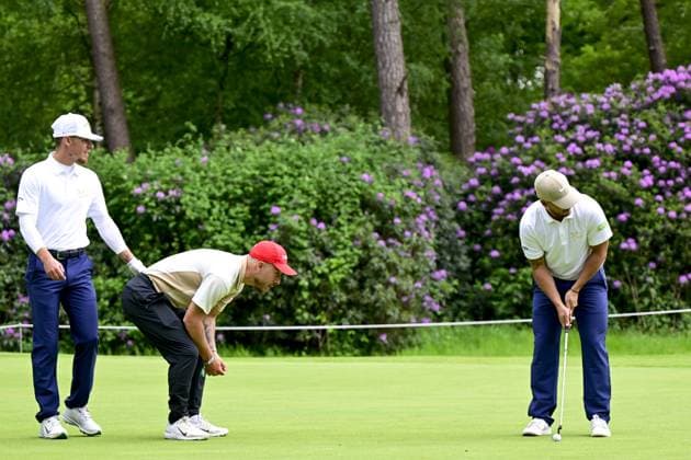 Thorgan Hazard, Kylian Hazard and Eden Hazard pictured during the 2025 Soudal Open DP World Tour golf tournament, in Schilde, Wednesday 21 May 2025. From May 22 to 25, Rinkven Golf Club in Schilde will host the fourth edition of the Soudal Open, the Belgian leg of the DP World Tour. DIRKxWAEM  x124631313x