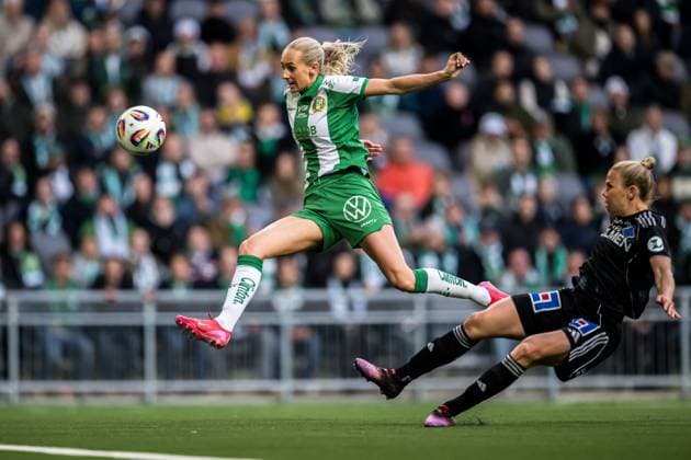 250521 Hammarbys Ellen Wangerheim gör 1-0 under finalen i Svenska Cupen mellan Hammarby och IFK Norrköping den 21 maj 2025 i Stockholm. Copyright: MAXIMxTHORE BB250521MT023