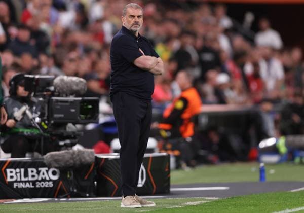 Bilbao, Spain, 21st May 2025. Ange Postecoglou coach of Tottenham during the Tottenham Hotspur vs Manchester United, ManU UEFA Europa League Final match at San Mames, Bilbao. Picture credit should read: David Klein Sportimage EDITORIAL USE ONLY. No use with unauthorised audio, video, data, fixture lists, club league logos or live services. Online in-match use limited to 120 images, no video emulation. No use in betting, games or single club league player publications. SPI_074_DK_Tottenham_Man_Utd SPI-3943-0074