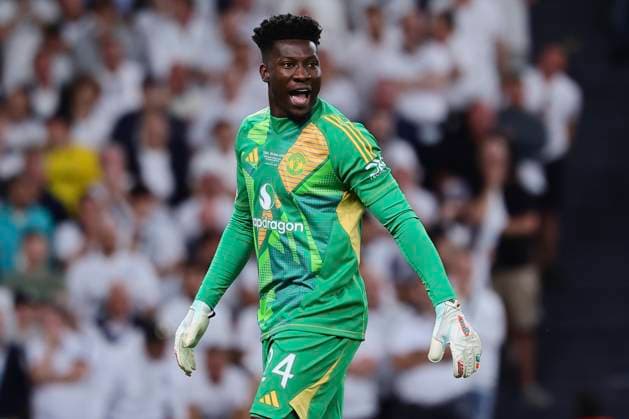 Andre Onana of Manchester United, ManU looks on during the 2024 2025 Europa League Final football match between Tottenham Hotspur and Manchester United at San Mames stadium in Bilbao (Spain), May 21st, 2025. CesarexPurini