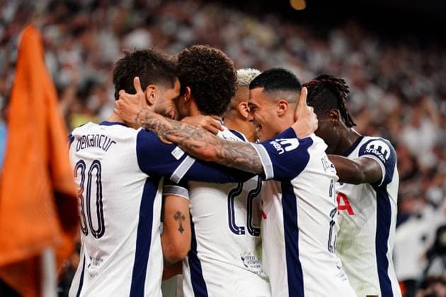 Brennan Johnson of Tottenham Hotspur celebrates their goal to make it 1-0 Tottenham Hotspur v Manchester United, ManU Europa League Final, Football, San Mames Stadium, Bilbao, Spain - 21 May 2025 EDITORIAL USE ONLY No use with unauthorised audio, video, data, fixture lists, club league logos or live services. Online in-match use limited to 120 images, no video emulation. No use in betting, games or single club league player publications.  Copyright: xGokhanxTaner Shutterstockx 15312892dv