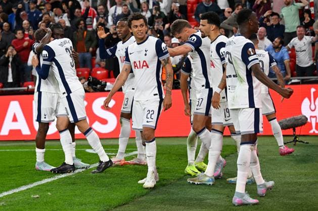 Bilbao, Estadio San Mames, 21.05.25, ESP, Herren, UEFA Europa League Finale 2025, Saison 2024-2025, Tottenham Hotspur - Manchester United, ManU Bild: Brennan JOHNSON (Tottenham) jubelt nach seinem Tor zum 1:0 UEFA regulations prohibit any use of photographs as image sequences and or quasi-video. Bizkaia Spanien