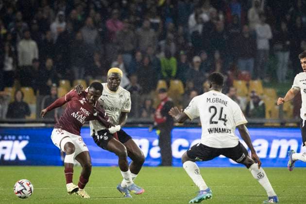 FOOTBALL : Metz FC vs Reims. - Tour de Barrage Match Aller. Stade Saint-Symphorien de Metz 21 05 2025 JALLOW ABILE 36  Copyright: xelyxandroxcegarrax