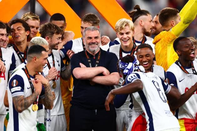 Ange Postecoglou manager of Tottenham Hotspur celebrates victory Tottenham Hotspur v Manchester United, ManU Europa League Final, Football, San Mames Stadium, Bilbao, Spain - 21 May 2025 EDITORIAL USE ONLY No use with unauthorised audio, video, data, fixture lists, club league logos or live services. Online in-match use limited to 120 images, no video emulation. No use in betting, games or single club league player publications. Copyright: xJamesxMarsh Shutterstockx 15312890ff