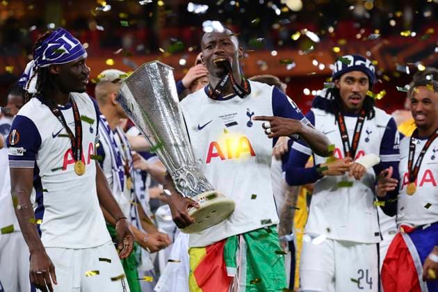 Wilson Odobert of Tottenham Hotspur celebrates after the 2024 2025 Europa League Final football match between Tottenham Hotspur and Manchester United, ManU at San Mames stadium in Bilbao (Spain), May 21st, 2025. CesarexPurini