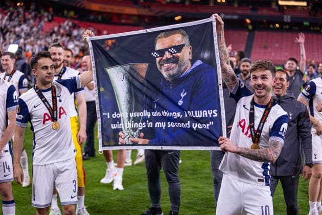 BILBAO 21.05.2025 FINAL LIGA EUROPY UEFA SEZON 2024 25 --- UEFA EUROPA LEAGUE FINAL MATCH SEASON 2024 25 IN BILBAO: TOTTENHAM HOTSPUR - Manchester United, ManU NZ SERGIO REGULION JAMES MADDISON FOT. ERNEST KOLODZIEJ 400mm.pl NEWSPIX.PL --- newspix.pl 