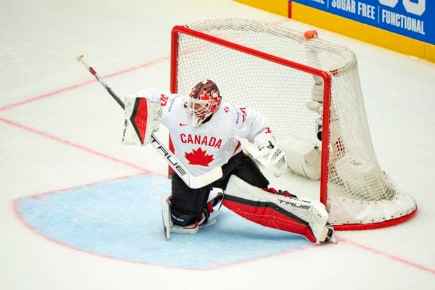Eishockey, WM, Kanada - Dänemark Denmark IIHF Hockey Worlds: Canada vs. Denmark Goalkeeper Jordan Binnington, Canada in action during the quarter-final match between Canada and Denmark at the IIHF Ice hockey, Eishockey World Championships in Herning, Denmark, Thursday May 22, 2025.. , Herning Denmark Mors Copyright: BoxAmrstrupx xRitzauxScanpix BoxAmstrupx spdk20250522-205905-L