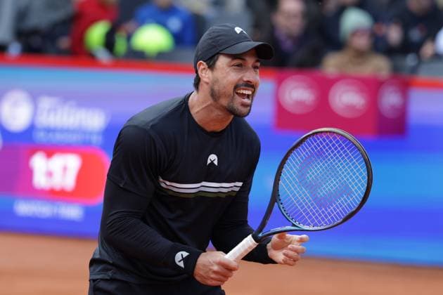GER, Hamburg, xFSx , ATP, Tennis Herren 500 , Herren Tennistunier Bitpanda Hamburg Open 2025, Halbfinale ,Herren Doppel , 23.05.2025 Fernando Romboli (BRA) feiert mit Andres Molteni (ARG) den Sieg gegen Harri Heliovaara (FIN) und Henry Patten (GBR) Copyright: HMBxMedia FernandoxSoares