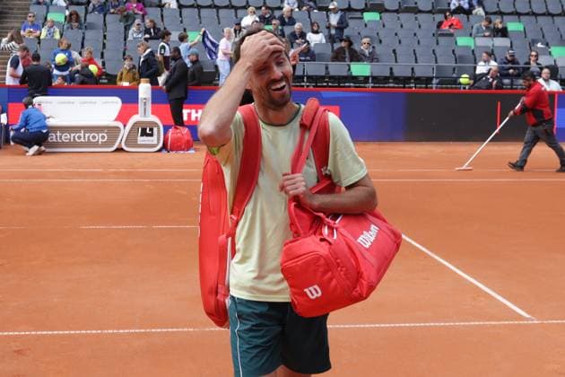 GER, Hamburg, xFSx , ATP, Tennis Herren 500 , Herren Tennistunier Bitpanda Hamburg Open 2025, Halbfinale ,Herren Doppel , 23.05.2025 Andres Molteni (ARG) kann es noch nicht fassen das er im Finale steht Copyright: HMBxMedia FernandoxSoares