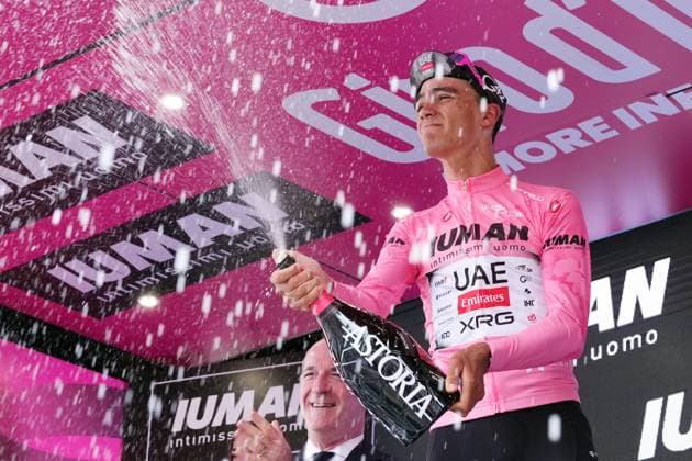 Del Toro Romero Isaac of Uae Team Emirates Xrg pink jersey on the podium during the stage 13 of the Giro d™Italia from Rovigo to Vicenza, Italy - Friday, May 23, 2025. - cycling.  Copyright: xGianxMattiaxD Alberto LaPressex